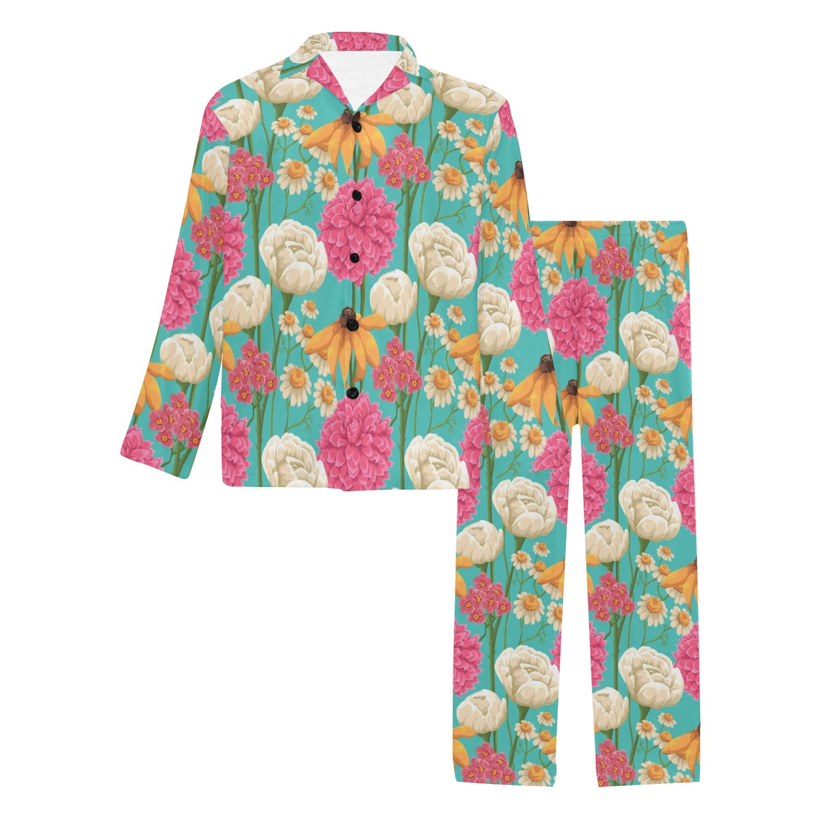 Summer Floral Pattern Print Design SF07 Men's Long Sleeve Pajama Set