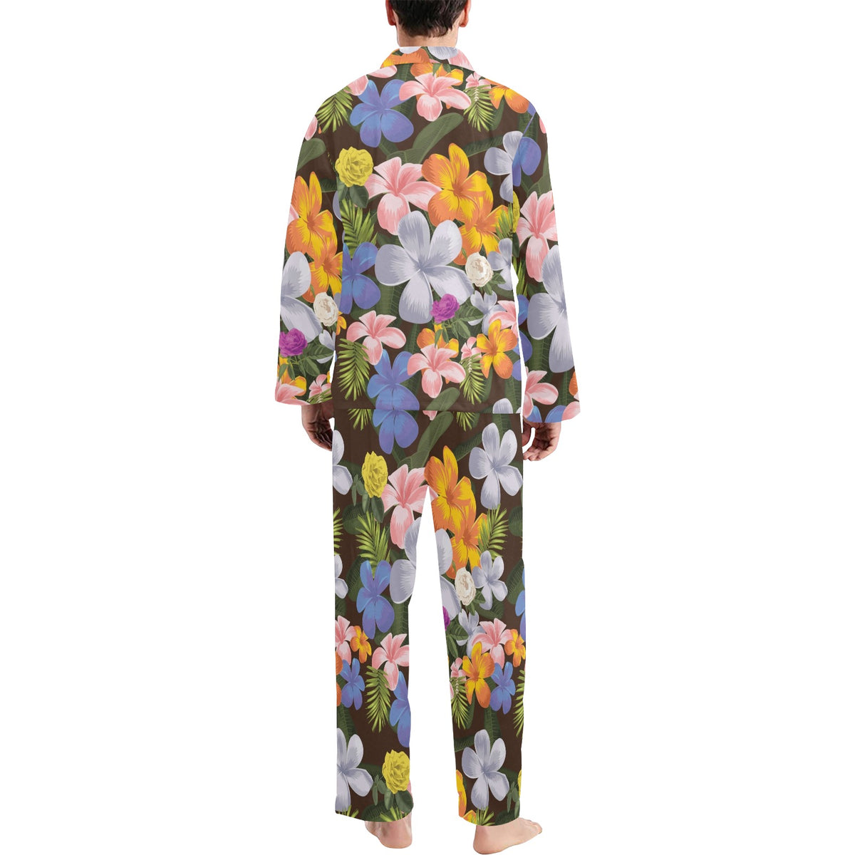 Plumeria Pattern Print Design PM03 Men's Long Sleeve Pajama Set