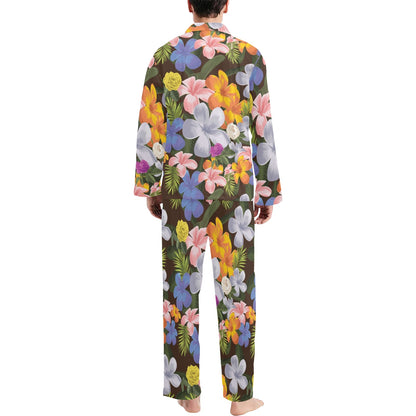 Plumeria Pattern Print Design PM03 Men's Long Sleeve Pajama Set