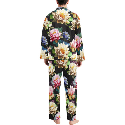 Water Lily Pattern Print Design WL02 Men's Long Sleeve Pajama Set