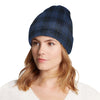 Navy Blue Tartan Plaid Pattern Unisex Beanie