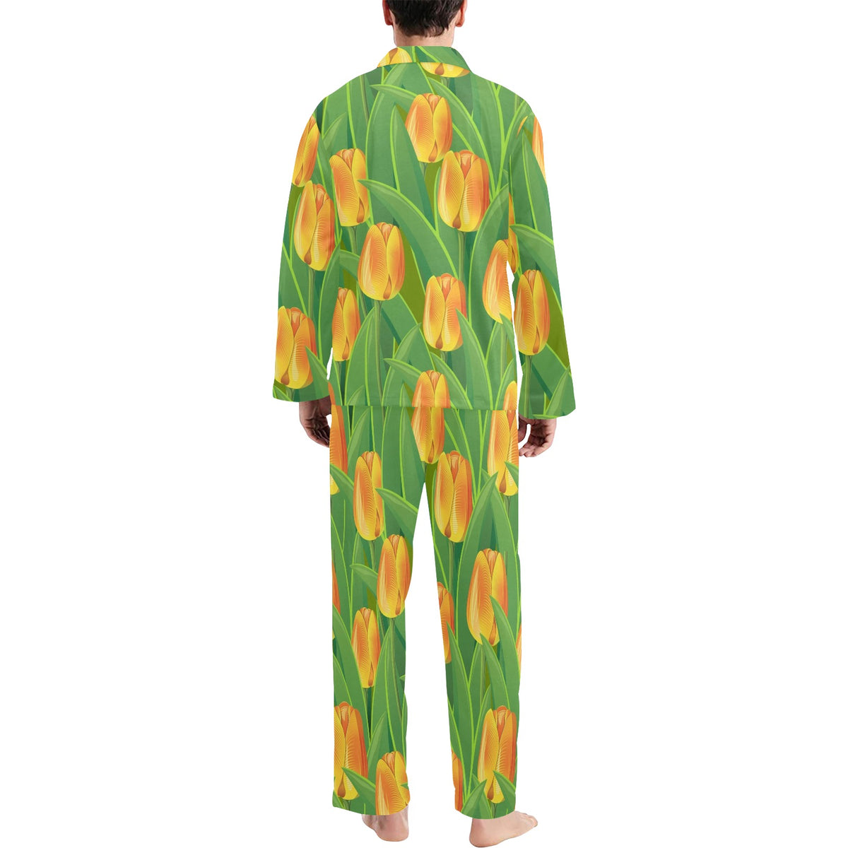 Tulip Orange Pattern Print Design TP07 Men's Long Sleeve Pajama Set