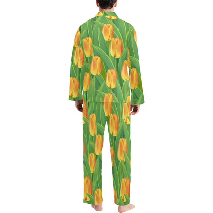 Tulip Orange Pattern Print Design TP07 Men's Long Sleeve Pajama Set
