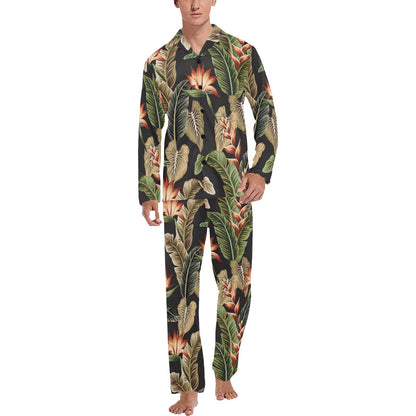 Tropical Flower Pattern Print Design TF014 Men's Long Sleeve Pajama Set