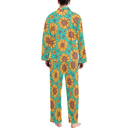 Sunflower Pattern Print Design SF013 Men's Long Sleeve Pajama Set