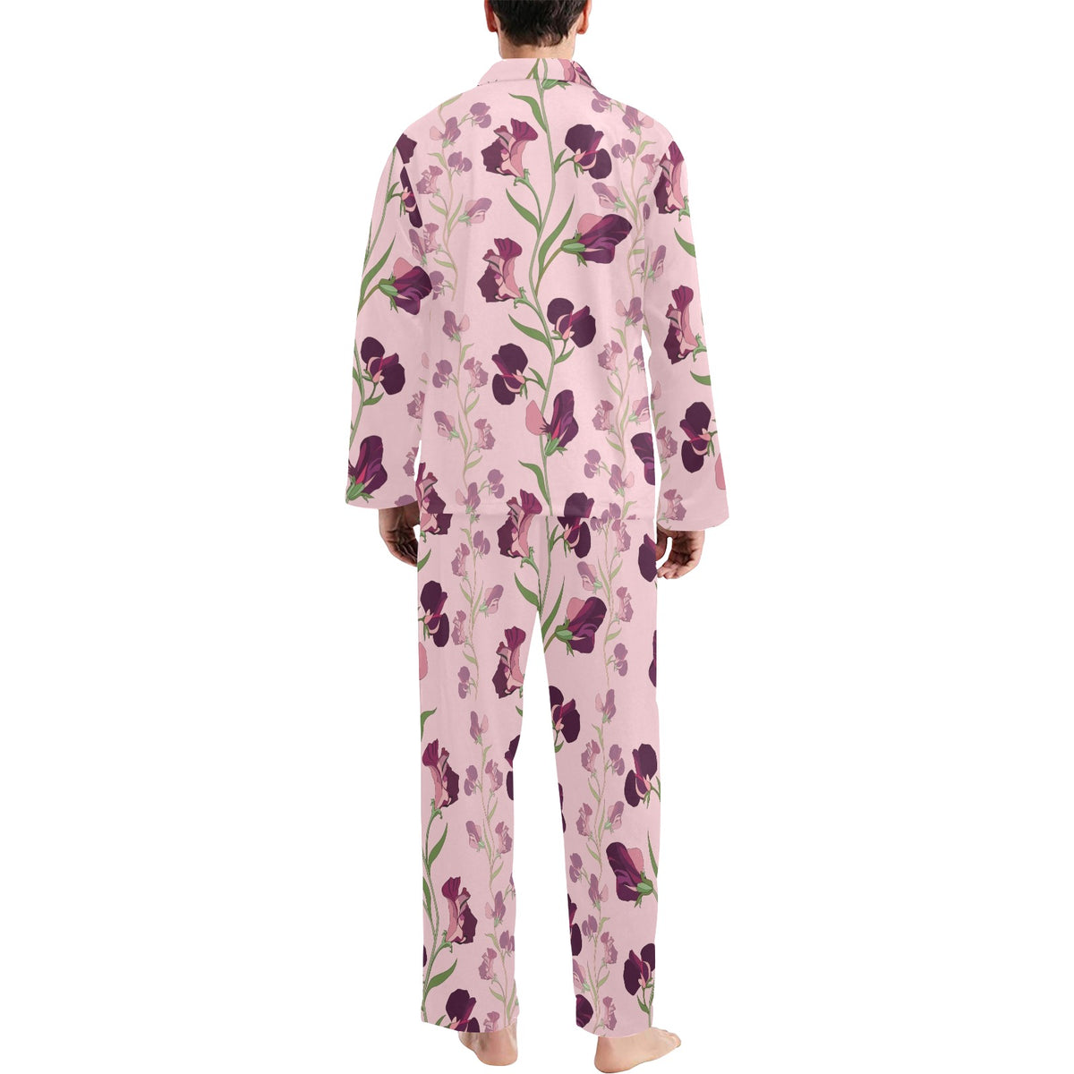 Peony Pattern Print Design PE09 Men's Long Sleeve Pajama Set