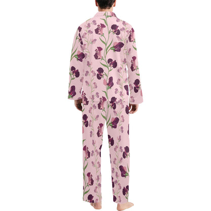 Peony Pattern Print Design PE09 Men's Long Sleeve Pajama Set