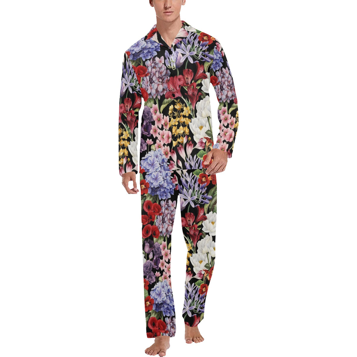 Summer Floral Pattern Print Design SF04 Men's Long Sleeve Pajama Set
