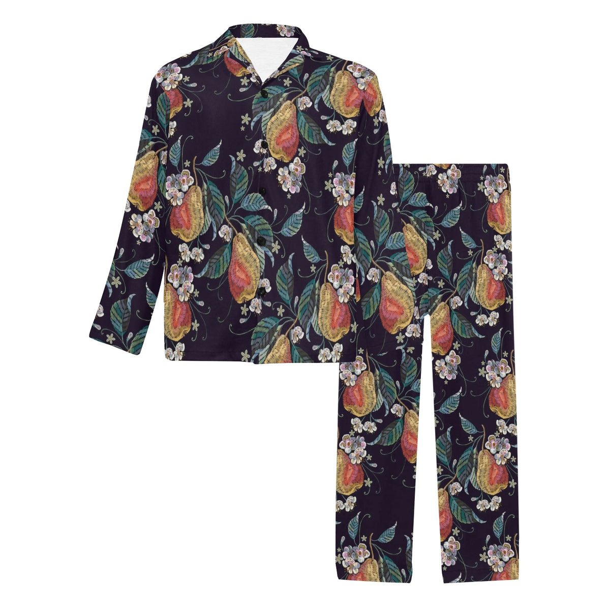 Pear Pattern Print Design PE02 Men's Long Sleeve Pajama Set