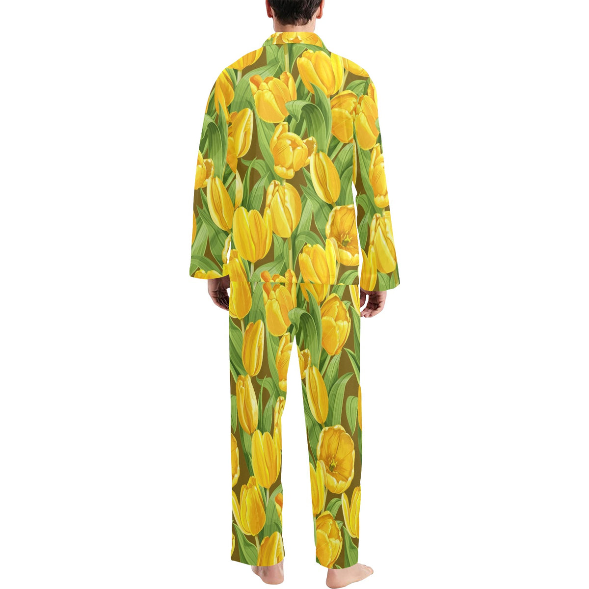 Tulip Yellow Pattern Print Design TP010 Men's Long Sleeve Pajama Set