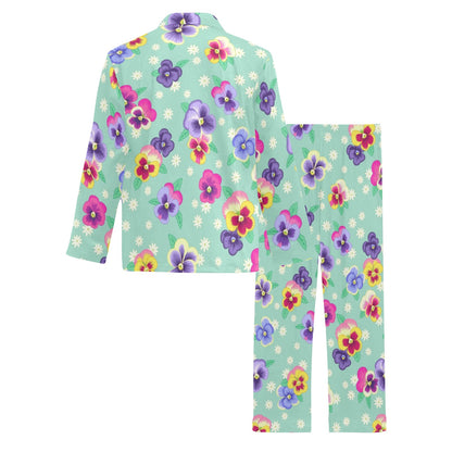 Pansy Pattern Print Design PS08 Men's Long Sleeve Pajama Set