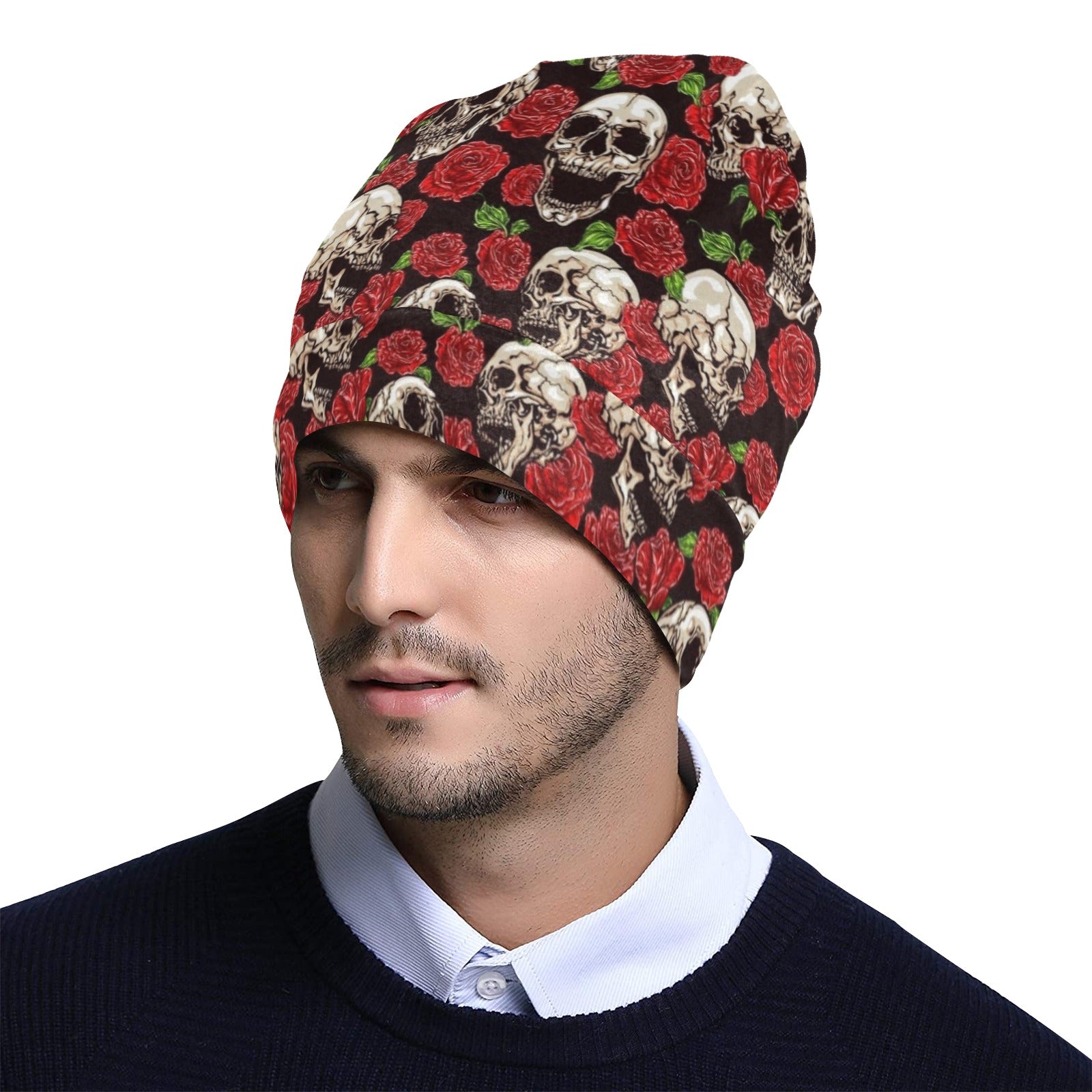 Skull Roses Design Themed Print Unisex Beanie