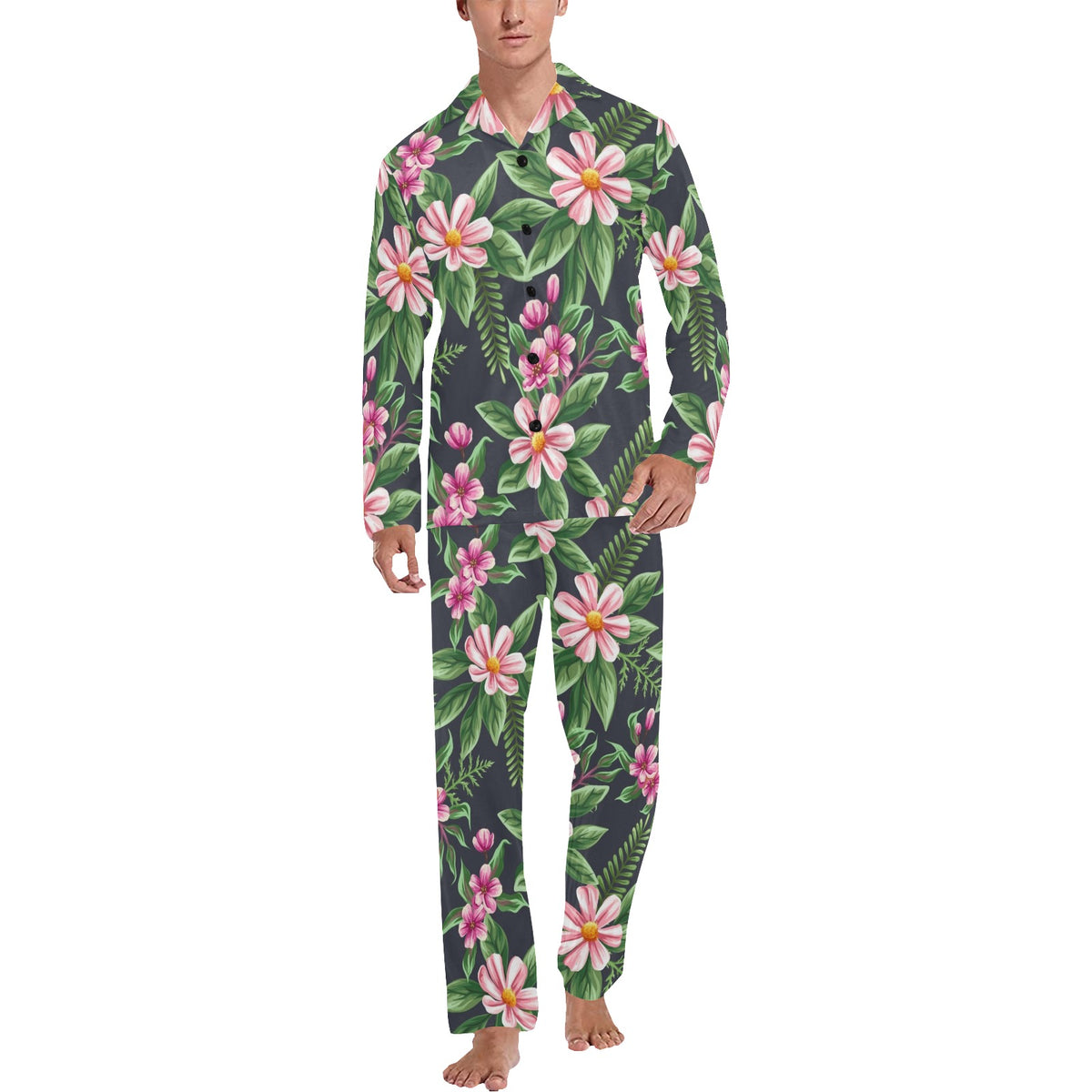 Summer Floral Pattern Print Design SF010 Men's Long Sleeve Pajama Set