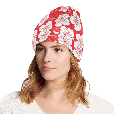 Flower Hawaiian Hibiscus Red Background Print Unisex Beanie