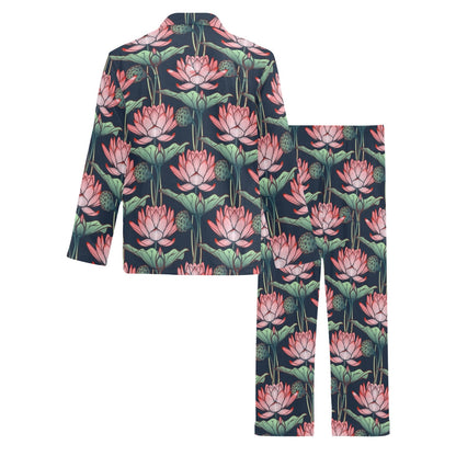 Water Lily Pattern Print Design WL03 Men's Long Sleeve Pajama Set