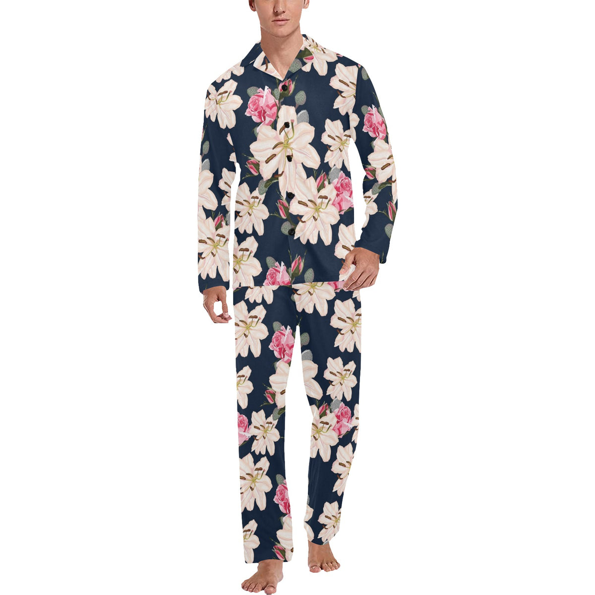 Lily Pattern Print Design LY04 Men's Long Sleeve Pajama Set