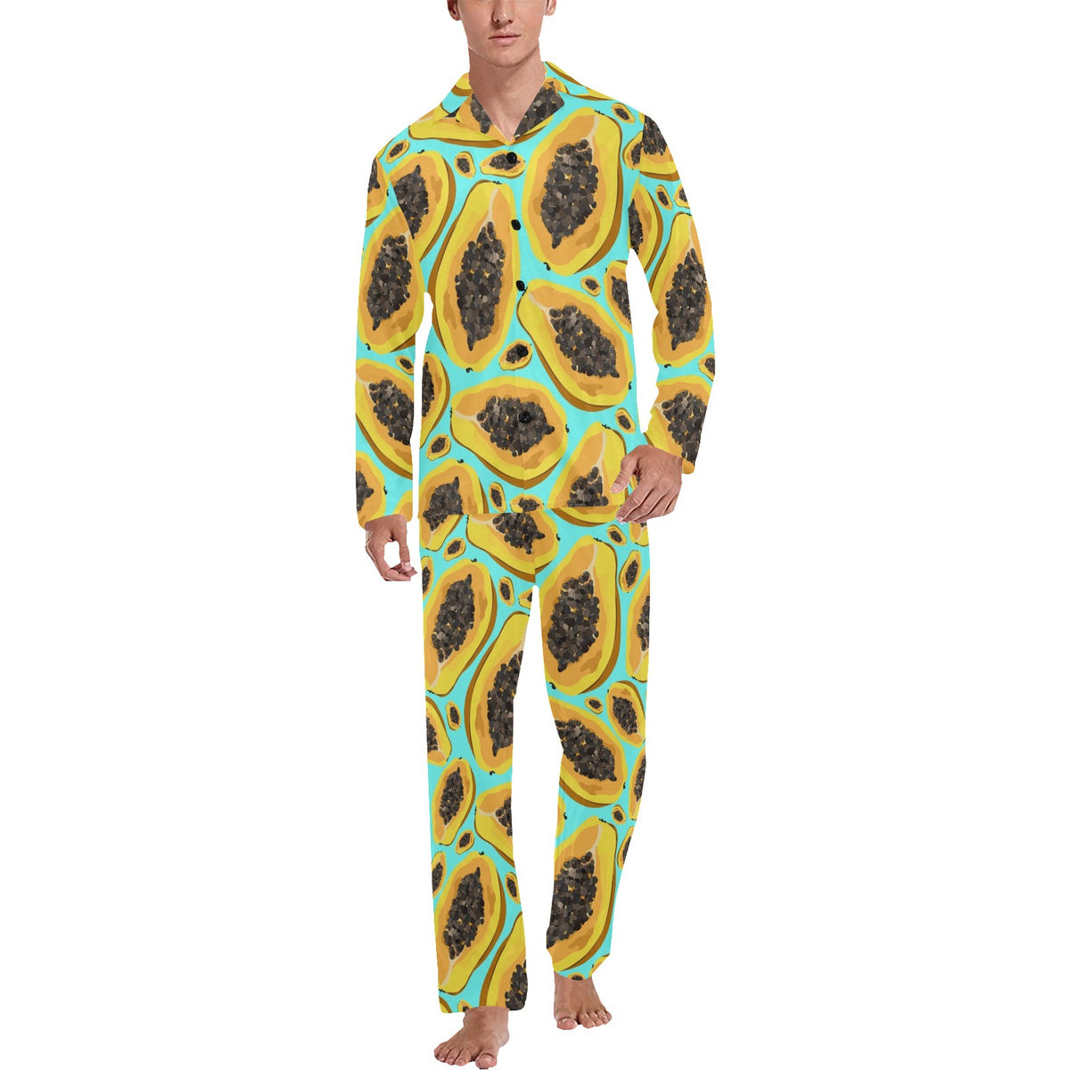 Papaya Pattern Print Design PP03 Men's Long Sleeve Pajama Set