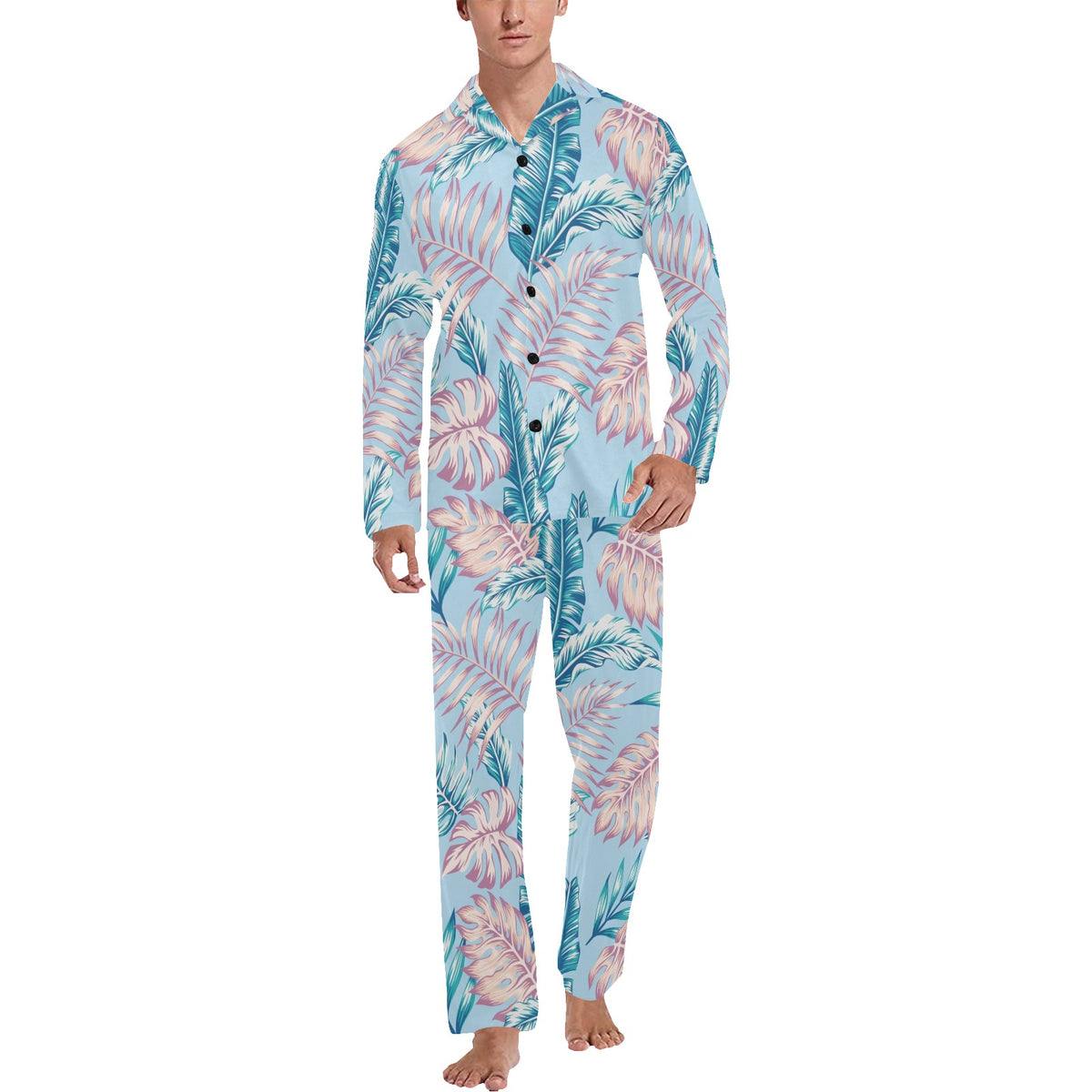Tropical Flower Pattern Print Design TF01 Men's Long Sleeve Pajama Set