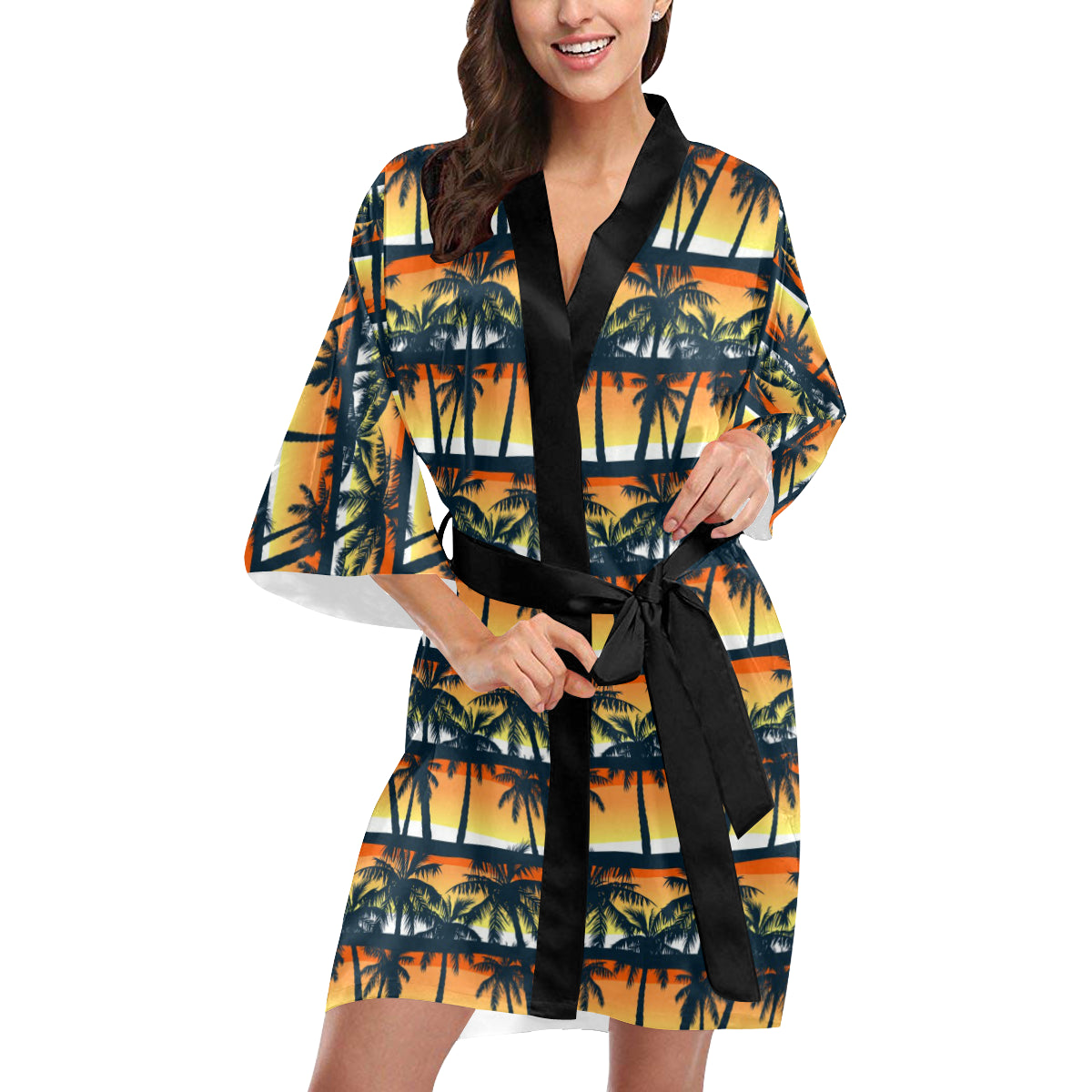 Palm Tree Pattern Print Design PT011 Women's Short Kimono