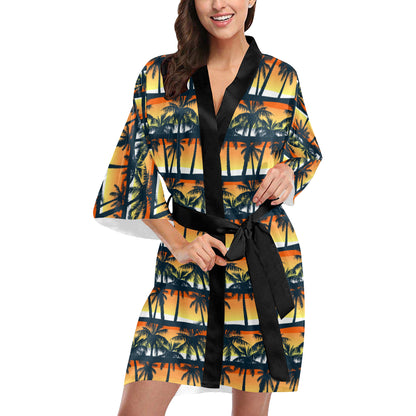 Palm Tree Pattern Print Design PT011 Women's Short Kimono