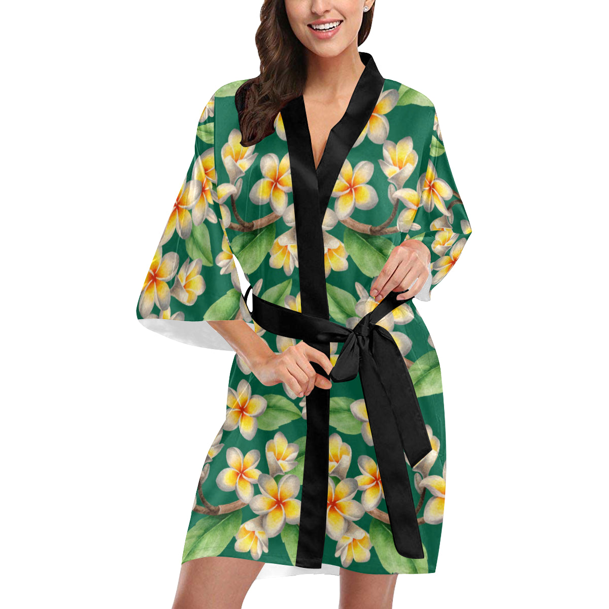Plumeria Pattern Print Design PM07 Women's Short Kimono