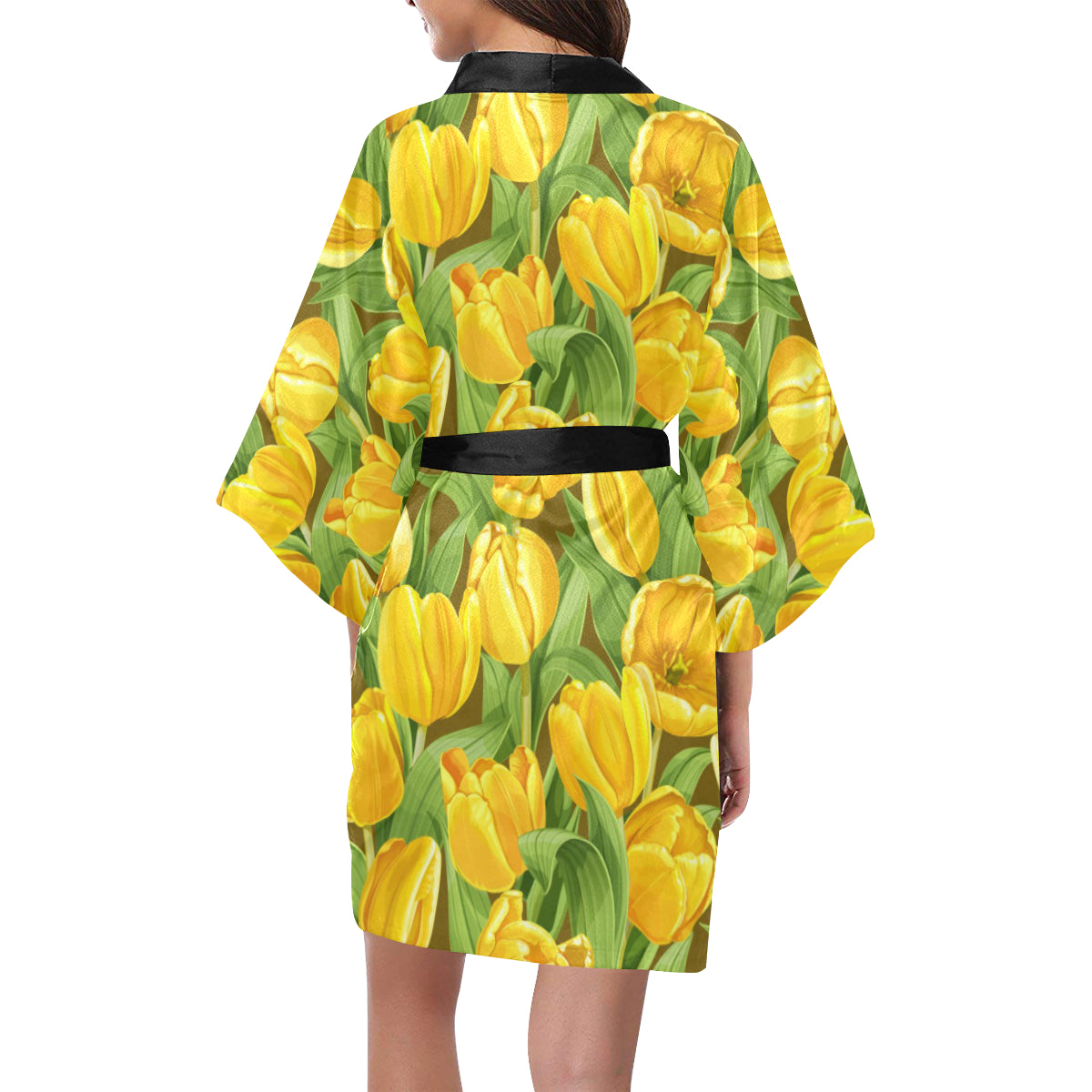 Tulip Yellow Pattern Print Design TP010 Women's Short Kimono