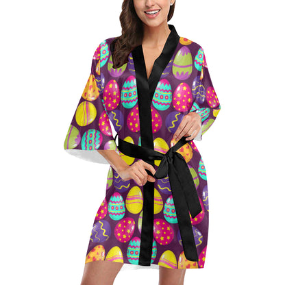 Easter Eggs Pattern Print Design RB04 Women's Short Kimono