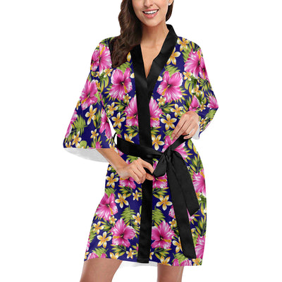 Pink Hibiscus Pattern Print Design HB027 Women's Short Kimono