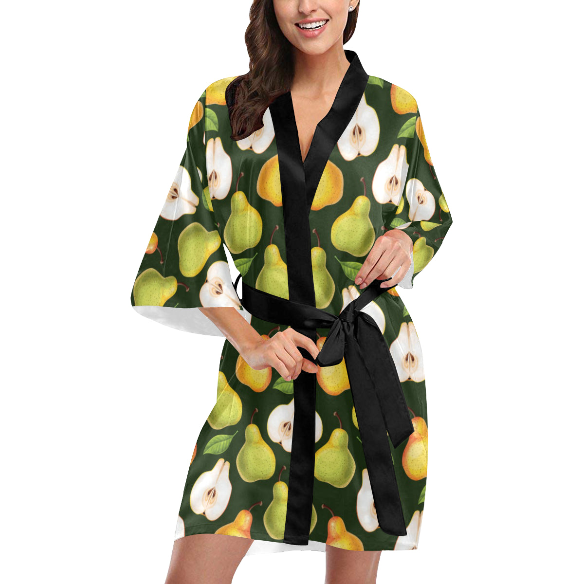 Pear Pattern Print Design PE06 Women's Short Kimono