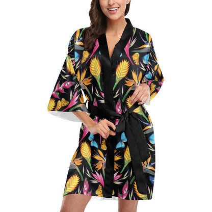 Tropical Flower Pattern Print Design TF016 Women's Short Kimono