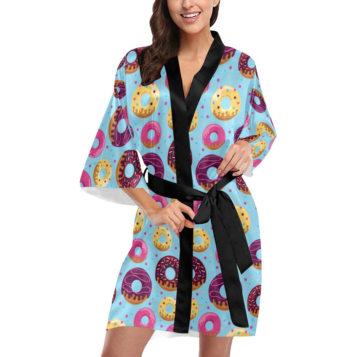 Donut Pattern Print Design DN07 Women's Short Kimono