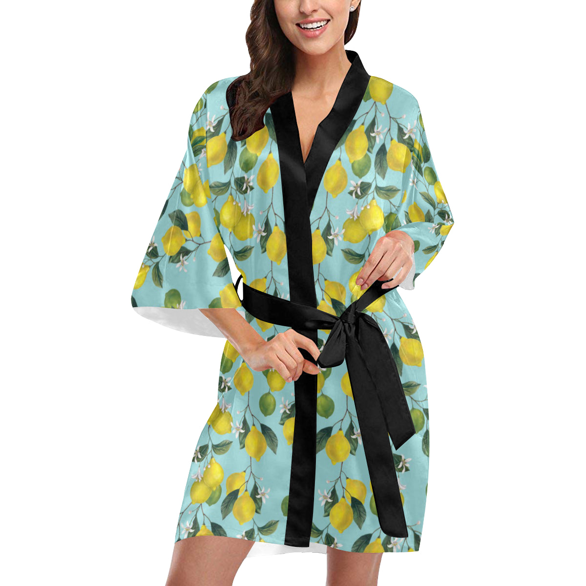 Lemon Pattern Print Design LM05 Women's Short Kimono