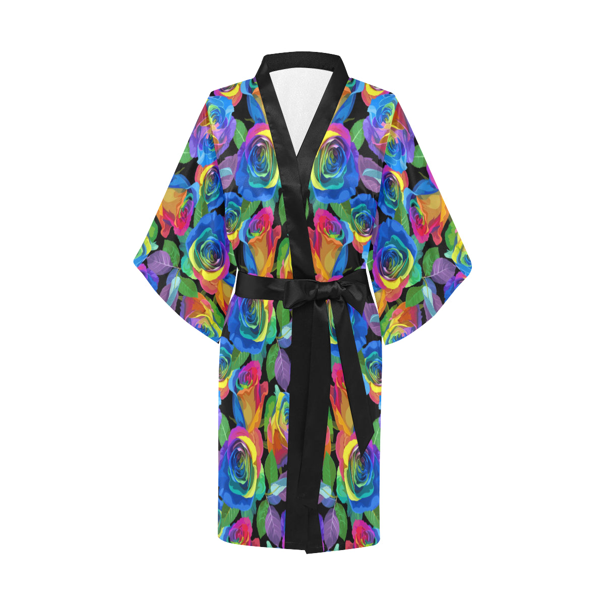 Rose Pattern Print Design RO02 Women's Short Kimono