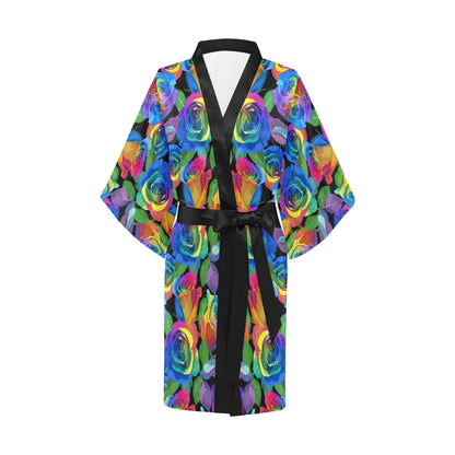 Rose Pattern Print Design RO02 Women's Short Kimono