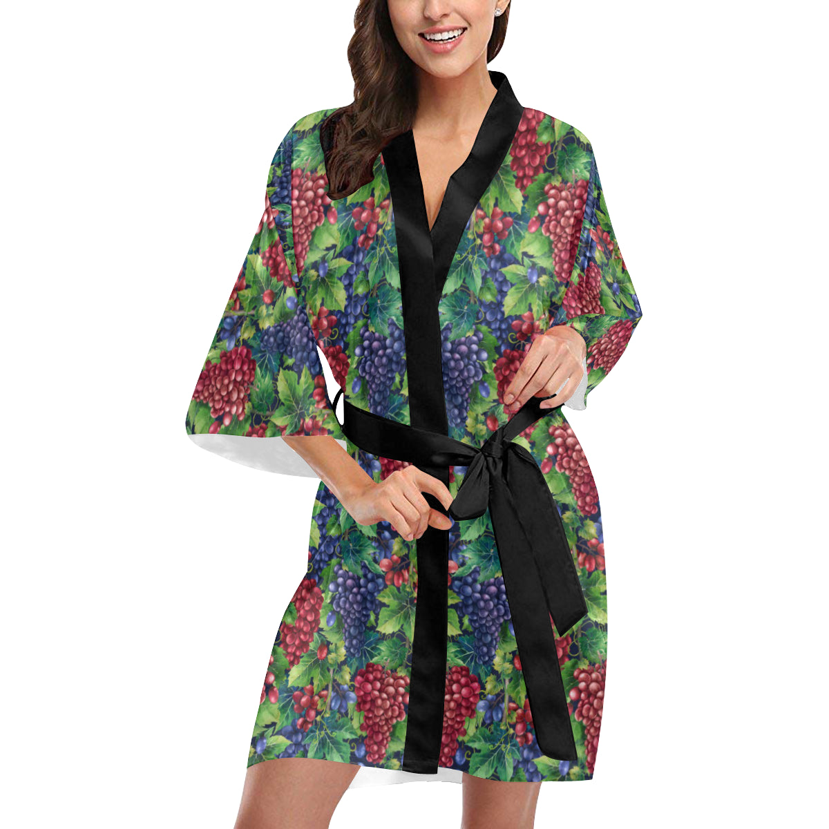 Grape Pattern Print Design GP02 Women's Short Kimono
