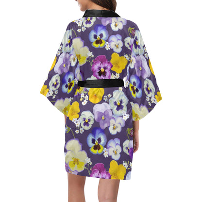 Pansy Pattern Print Design PS02 Women's Short Kimono