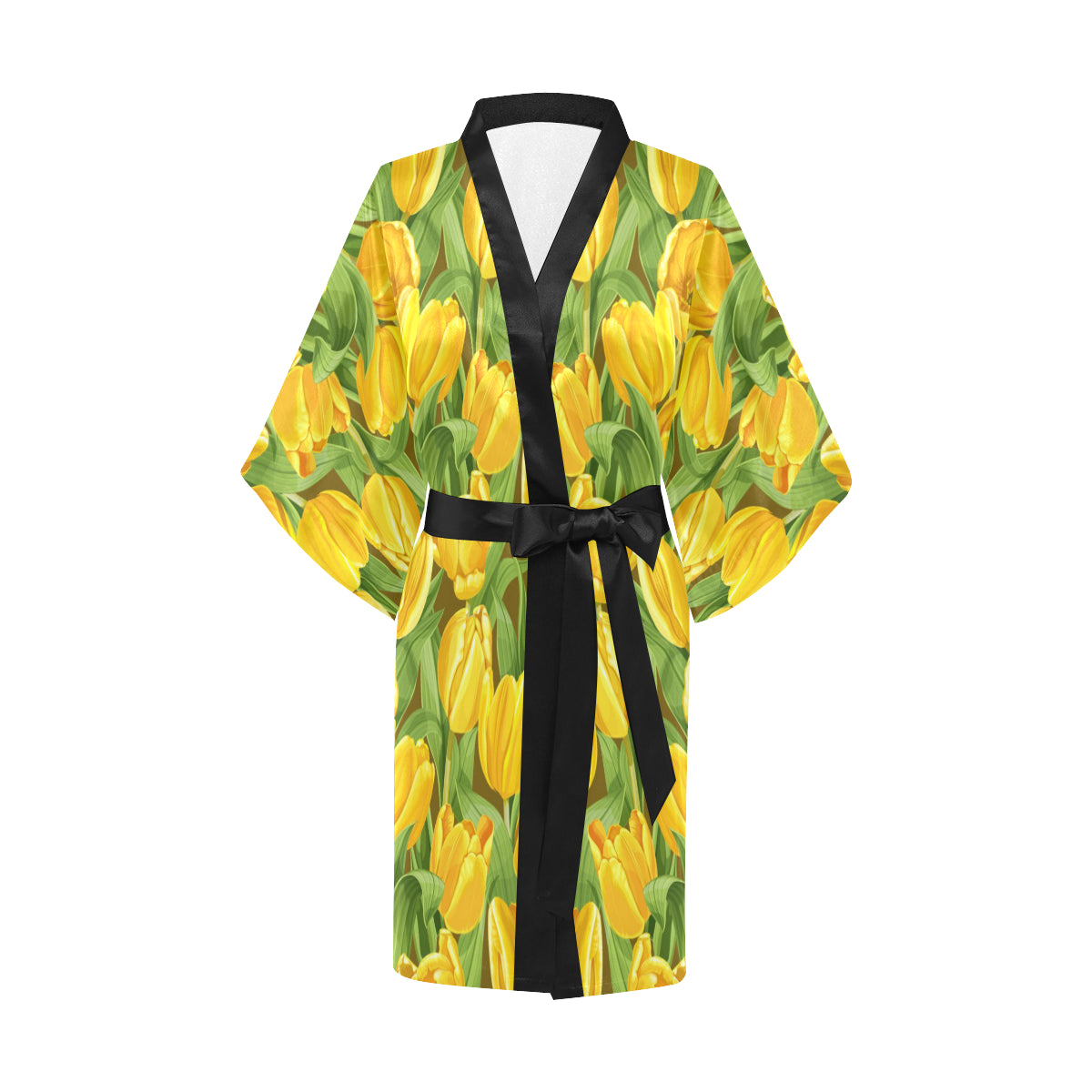 Tulip Yellow Pattern Print Design TP010 Women's Short Kimono
