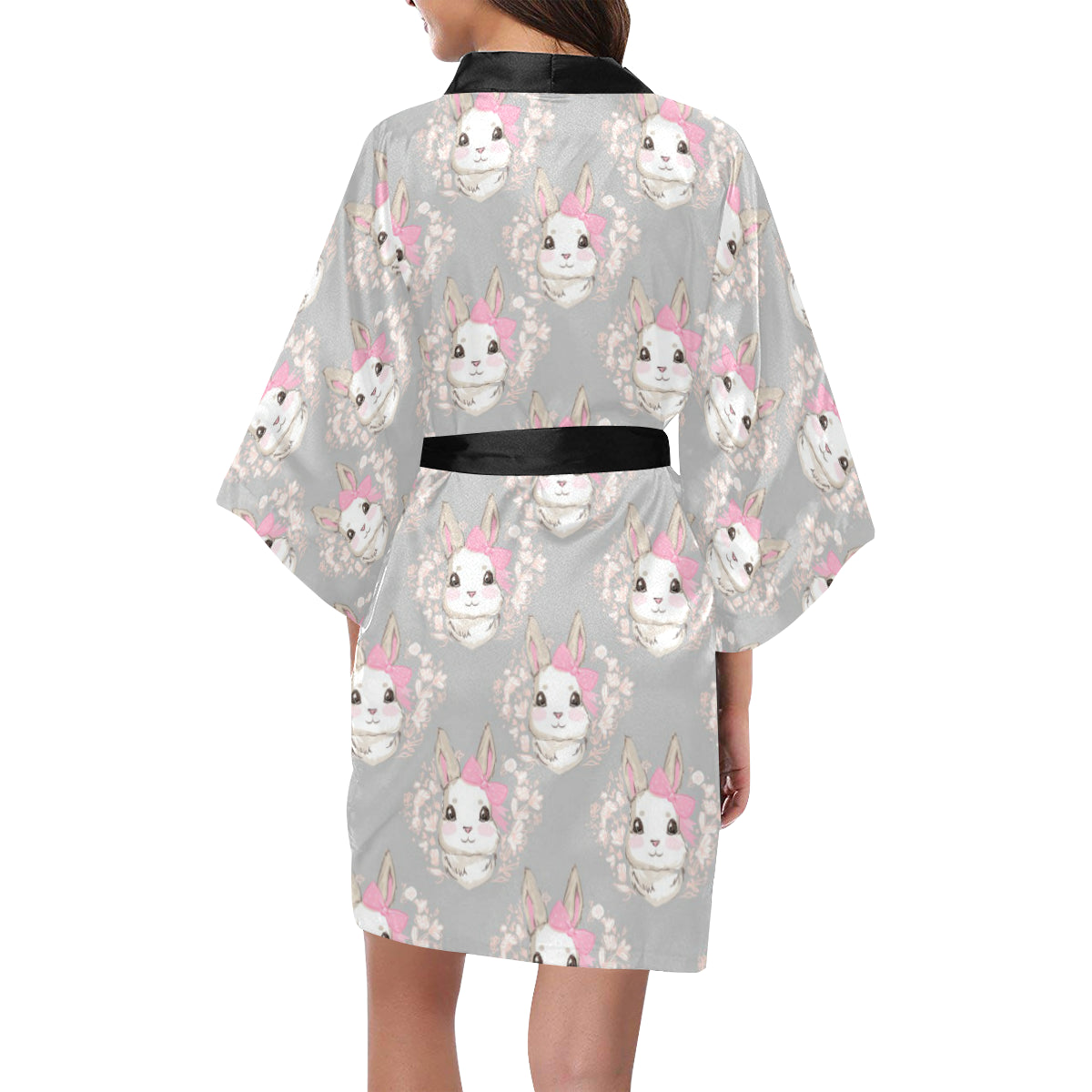 Rabbit Pattern Print Design RB07 Women's Short Kimono