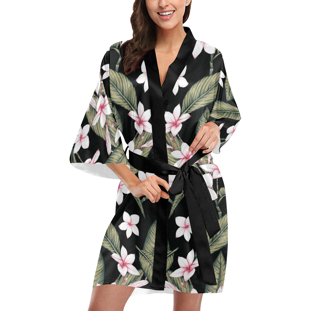 Plumeria Pattern Print Design PM021 Women's Short Kimono