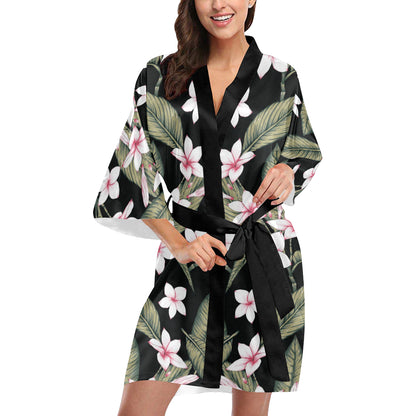 Plumeria Pattern Print Design PM021 Women's Short Kimono