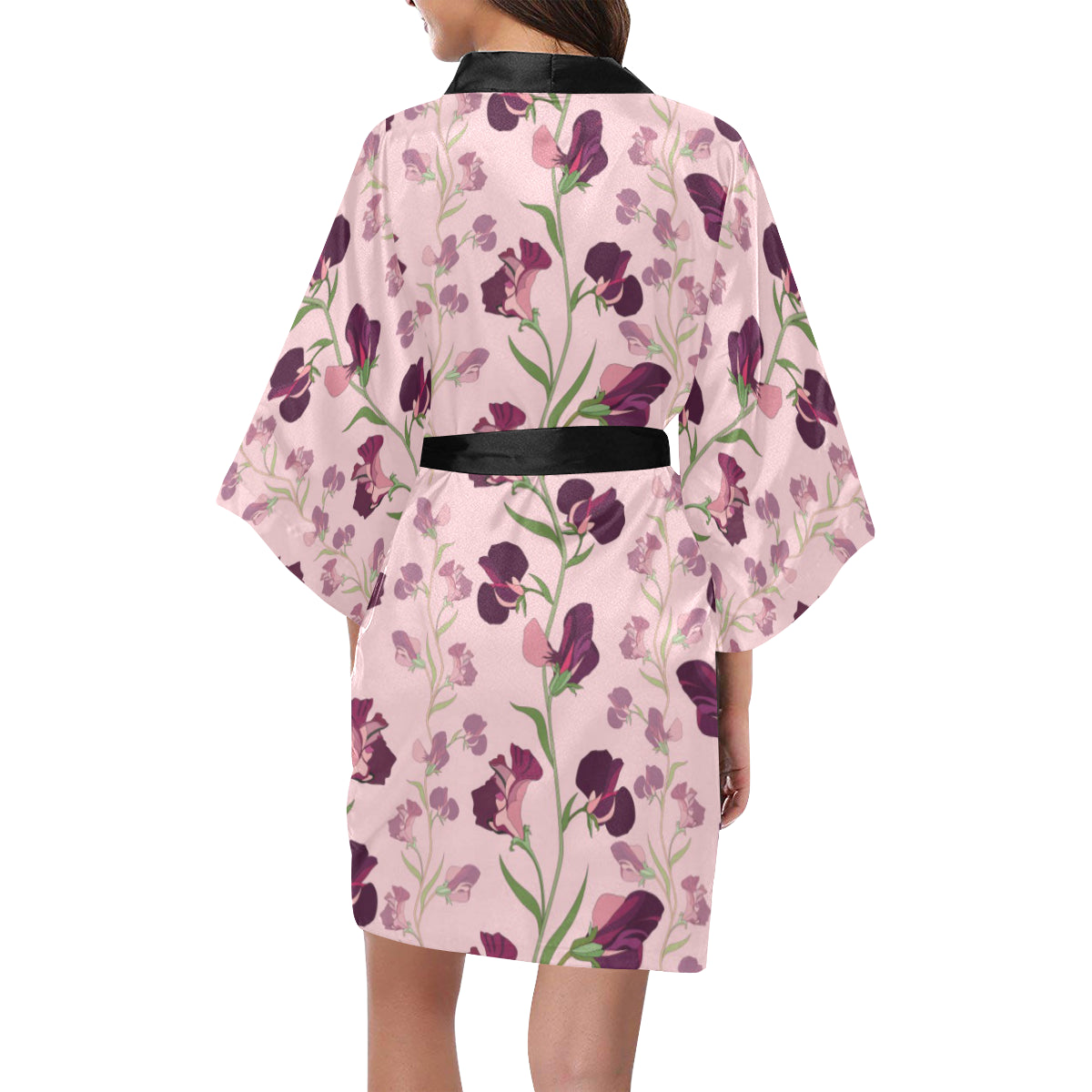 Peony Pattern Print Design PE09 Women's Short Kimono