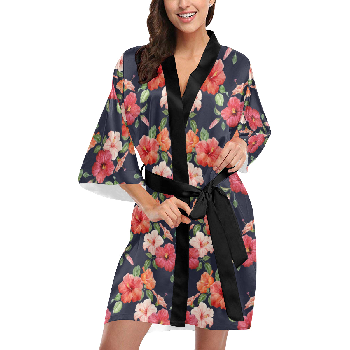 Tropical Flower Pattern Print Design TF020 Women's Short Kimono