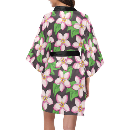 Pink Plumeria Pattern Print Design PM019 Women's Short Kimono