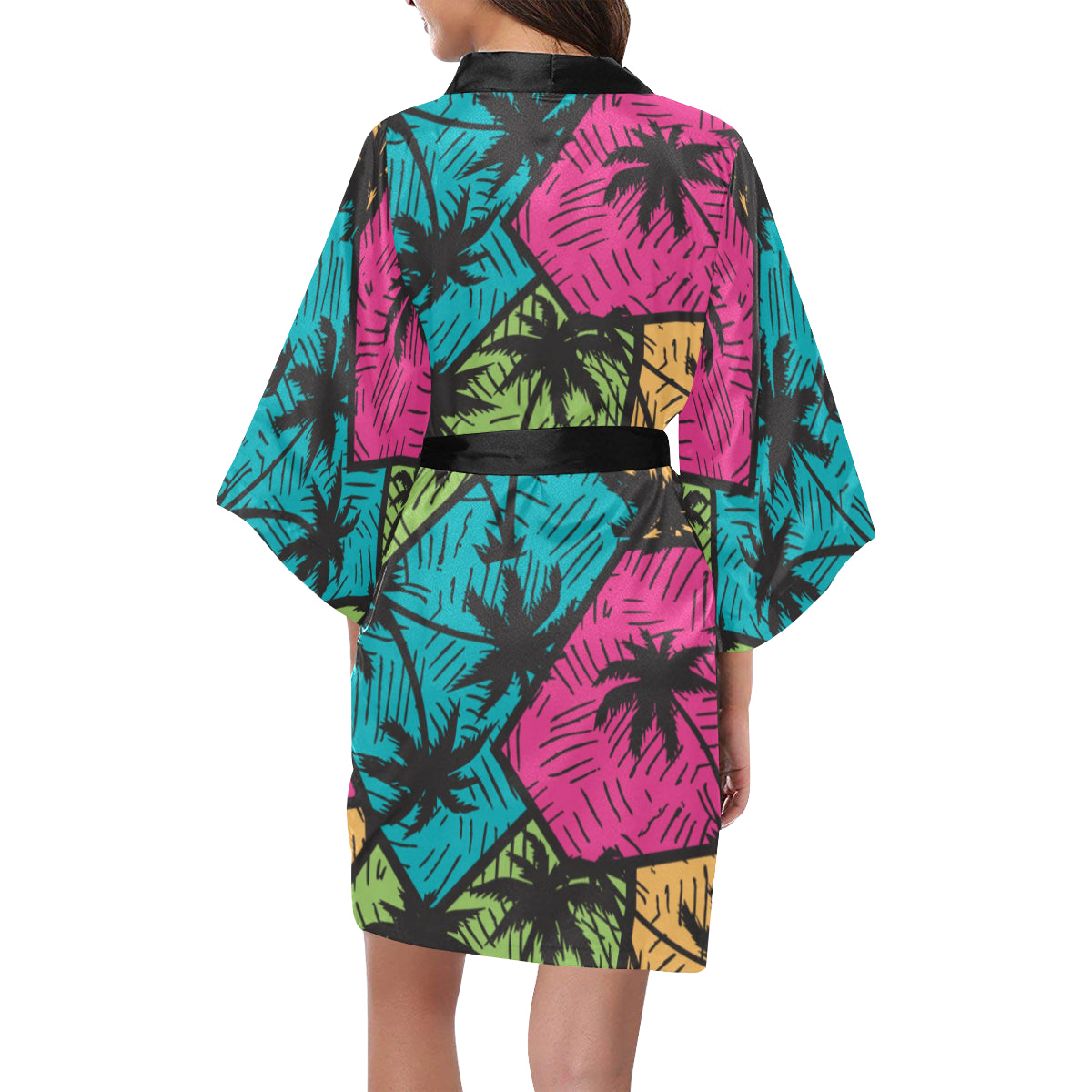 Palm Tree Pattern Print Design PT09 Women's Short Kimono