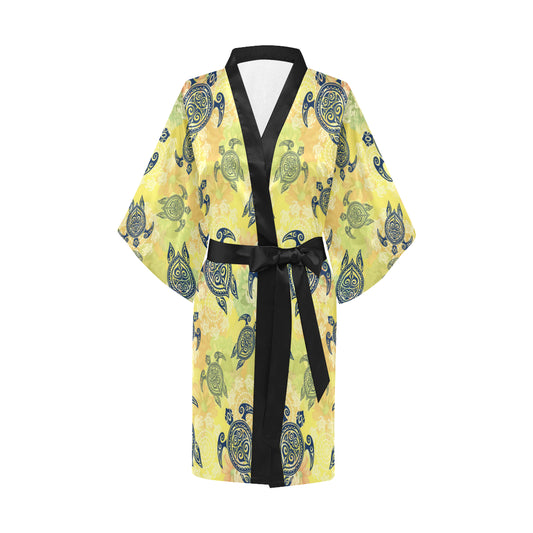 Hawaiian Turtle Tribal Design Print Women's Short Kimono