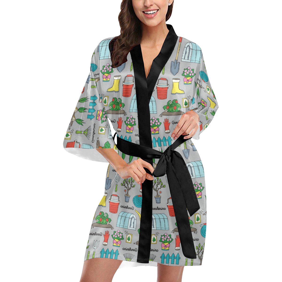 Gardening Pattern Print Design G07 Women's Short Kimono