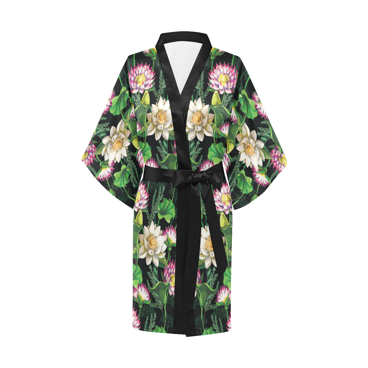 Water Lily Pattern Print Design WL010 Women's Short Kimono