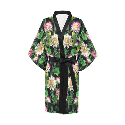Water Lily Pattern Print Design WL010 Women's Short Kimono