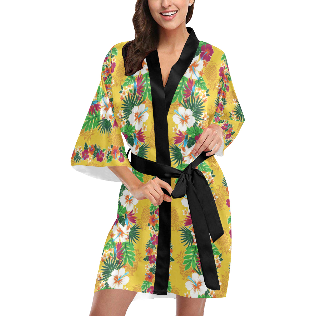 Hawaiian Themed Pattern Print Design H09 Women's Short Kimono