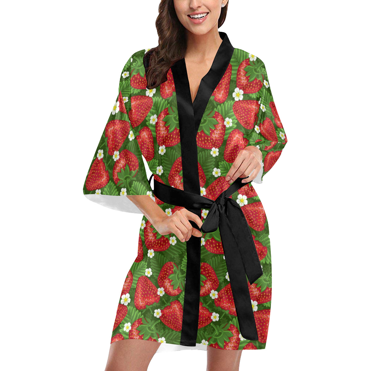 Strawberry Pattern Print Design SB05 Women's Short Kimono